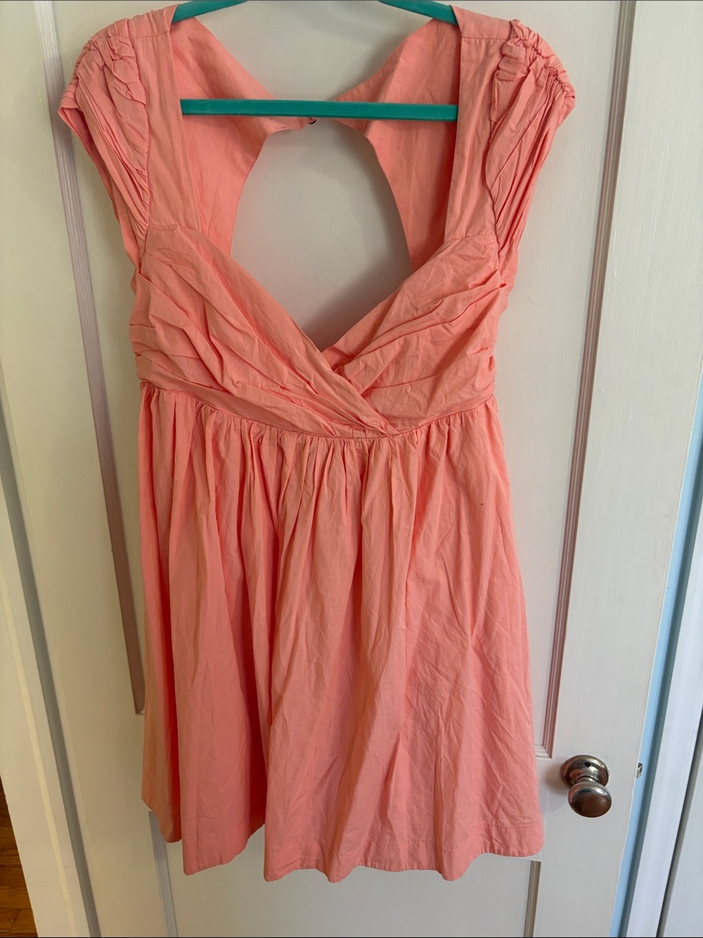 Free People Free-Est Mini Dress in Coral Pink with Twist Front & Open Back & Bow